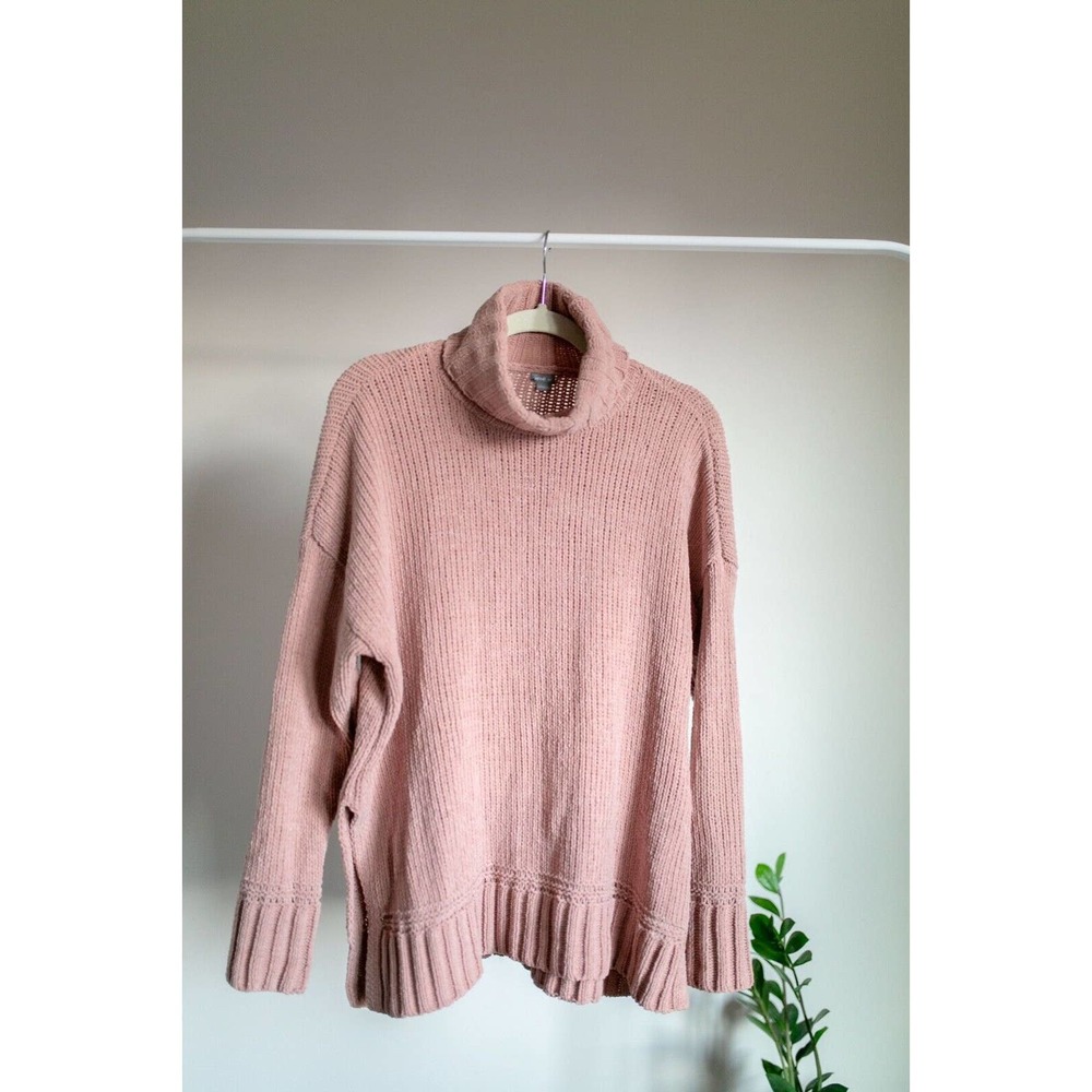 Aerie Chenille Turtleneck Sweater Womens SZ S Side Slit Boxy Relaxed Oversized